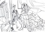  2girls bang_dream! bang_dream!_it&#039;s_mygo!!!!! barefoot bedroom blood_on_ground blood_on_wall boots box clone closed_mouth clothes_hanger commentary corpse curtains floating_curtains greyscale hair_ribbon highres indoors kita_no_shinya long_hair monochrome multiple_girls neckerchief pleated_skirt ribbon school_uniform serafuku shirt short_sleeves skirt togawa_sakiko two_side_up unworn_shirt unworn_skirt 