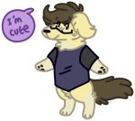 2016 alpha_channel ambiguous_gender anthro black_nose bottomless brown_hair canid canine canis chris_(aquaticnebulae) clothed clothing dialogue digital_drawing_(artwork) digital_media_(artwork) digitigrade domestic_dog english_text eyebrow_through_hair eyebrows eyewear flat_colors floppy_ears full-length_portrait fur glasses hair handpaw hindpaw jaspering mammal outline pawpads paws portrait purple_speech_bubble purple_text rectangular_glasses shirt simple_background smile snout solo standing tail tan_body tan_fur text topwear translucent translucent_hair transparent_background wearing_glasses white_outline