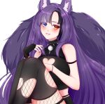  1girl absurdres animal_ear_fluff animal_ears awful_queen_(vtuber) bad_source black_nails breasts clothing_cutout fox_ears fox_girl fox_tail haharii heart_cutout heterochromia highres indie_virtual_youtuber looking_at_viewer monster_girl purple_hair solo tail virtual_youtuber white_background 
