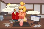 5_fingers absurd_res animal_crossing anthro balls big_breasts big_penis bite biting_lip biting_own_lip blonde_hair blush bodily_fluids bottomwear breasts brown_eyes canid canine canis clothed clothing crossgender curvy_figure desk dialogue domestic_dog dress_shirt embarrassed erection erection_under_skirt fingers first_person_view ftg_crossgender fti_crossgender fur furniture genital_fluids genitals glans gynomorph hair hanger heart_symbol hi_res huge_penis humanoid_genitalia humanoid_penis intersex isabelle_(animal_crossing) leaking_precum mammal narrowed_eyes nintendo nipple_outline office oliversart partially_clothed_anthro partially_clothed_gynomorph partially_clothed_intersex penis pink_glans precum shih_tzu shirt skirt solo_focus speech_bubble sweat sweatdrop sweaty_face table talking_to_viewer teeth text thick_penis topwear toy_dog vein veiny_penis wide_hips yellow_body