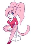  aeris_(vg_cats) anthro big_breasts blue_eyes breasts cat cleavage clothed clothing feline female fishnet fishnet_legwear footwear fur hair high_heels legwear looking_at_viewer mammal pink_fur shoes smaggthesmug solo thick_thighs vg_cats webcomic 