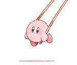  blue_eyes blush blush_stickers chopsticks colored_skin commentary_request creature full_body iroiro_(1616k_iro) kirby kirby_(series) looking_at_viewer no_humans open_mouth pink_skin solo white_background 