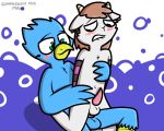  2018 5:4 anal anthro avian balls bird blush caprine clothed clothing digital_media_(artwork) duo erection fur goat hair male male/male mammal nude penetration penis pokefound sex simple_background 