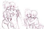  2girls aaaaddddd akuma_no_riddle arms_around_neck blush breasts collar commentary drill_hair grabbing grabbing_another&#039;s_breast grabbing_from_behind greyscale heart hug inukai_isuke large_breasts long_hair looking_at_another monochrome multiple_girls nude parted_lips ponytail sagae_haruki sketch smile yuri 