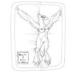 2023 3_toes adeer anthro avian bdsm beak biped bird black_and_white bodysuit bound breasts claws clothing digitigrade encasement eyelashes feathered_tail feathers feet female frown fully_bound genitals hi_res latex latex_bodysuit latex_clothing latex_skinsuit looking_at_viewer medium_breasts monochrome navel nipple_vibrator non-mammal_breasts non-mammal_pussy pussy sex_toy skinsuit solo spread_arms tail tight_clothing toe_claws toes vacuum_bed vibrator winged_arms wings