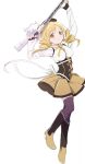  beret corset drill_hair gun hat highres magical_girl magical_musket mahou_shoujo_madoka_magica striped_clothes striped_thighhighs thighhighs tomoe_mami twin_drills vertical-striped_clothes vertical-striped_thighhighs weapon 