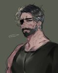  ... 1boy afterglow bara bear_shakra beard cheekbones chest_hair_peek eyepatch facial_hair feet_out_of_frame from_side full_beard gradient_hair grey_hair highres male_focus mature_male multicolored_hair muscular muscular_male old old_man original scar scar_on_cheek scar_on_face solo thick_eyebrows unfinished upper_body wrinkled_skin 