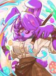 absurd_res anthro bonnie_(cally3d) bonnie_(fnaf) brush buckteeth button_(fastener) clothed clothing croseneu easter egg female five_nights_at_freddy&#039;s fredina&#039;s_nightclub fully_clothed hi_res holidays lagomorph leporid mammal one_eye_obstructed open_mouth paint paintbrush rabbit red_eyes scottgames solo teeth