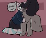anthro bear black_clothing black_shirt black_topwear blue_clothing blue_legwear blue_shirt blue_thigh_highs blue_topwear blush blush_lines bodily_fluids canid canine clothed clothing duo eyewear faceless_character faceless_male fellatio fluffy fluffy_tail fox fur genitals glasses good_boy grape_ad grey_body grey_fur hand_on_head hand_on_leg hand_on_thigh hi_res legwear male male/male mammal oral partially_clothed pattern_clothing pattern_legwear pattern_thigh_highs penile penis polar_bear red_background round_glasses saliva saliva_on_penis sex shaded shirt simple_background snow_(snowb34r) striped_clothing striped_legwear striped_thigh_highs stripes tail thigh_highs topwear trans_(lore) trans_woman_(lore) ursine white_body white_clothing white_fur white_legwear white_thigh_highs