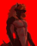 absurd_res anthro canid canine canis digital_media_(artwork) ear_piercing furkyuu hi_res male mammal nipple_piercing nipples piercing simple_background solo tail wolf