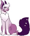 2016 alpha_channel ambiguous_gender annoyed canid canine digital_drawing_(artwork) digital_media_(artwork) digitigrade feral feral_with_hair flat_colors frown full-length_portrait fur grey_body grey_fur grey_nose hair jaspering mammal paws portrait purple_body purple_eyes purple_fur purple_inner_ear simple_background snout solo tail tail_mouth teeth transparent_background unusual_anatomy unusual_tail whisker_dots white_hair