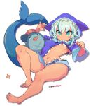  1girl angry animal_costume animal_hood areola_slip barefoot bloop_(gawr_gura) blue_eyes blue_hair blue_hoodie blue_nails blunt_bangs breasts claw_pose clothing_cutout commentary embarrassed english_commentary fins fish_tail full_body gawr_gura gawr_gura_(1st_costume) grey_hair hololive hololive_english hood hood_up hoodie long_sleeves medium_hair multicolored_hair nail_polish nervous_sweating no_bra no_pants shark_costume shark_girl shark_hood shark_tail sharp_teeth simple_background small_breasts solo starmilk streaked_hair sweat tail teeth thick_thighs thighs transparent_background twitter_username underboob very_sweaty virtual_youtuber wide_sleeves 