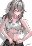  1girl absurdres bare_arms bare_shoulders bra collarbone commentary_request grey_hair highres honkai:_star_rail honkai_(series) long_hair looking_at_viewer miya-chan_(lightning0730) navel smile solo stelle_(honkai:_star_rail) stomach strap_slip trailblazer_(honkai:_star_rail) underwear upper_body white_bra yellow_eyes 