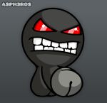 balls floating_head frowning_at_viewer genitals geometry_dash gradient_background grey_body grey_skin looking_at_viewer male penis simple_background solo solo_focus watermark