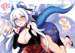  !? animal_ears ass_rubbing black_hair blue_eyes blue_hair blush china_dress chinese_clothes dragon_tail dress heart horns konshin orange_eyes orie_hakua orie_kureha original sweatdrop tail white_hair 