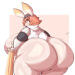  1:1 big_breasts big_butt bottomless breasts butt clare_(themushlord) clothed clothing female hi_res huge_breasts huge_butt hyper hyper_breasts hyper_butt lagomorph leporid lightmizano mammal melee_weapon partially_clothed rabbit short_stack simple_background solo sword weapon 