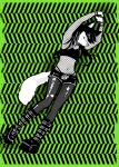  2023 920london abstract_background absurd_res alternative_fashion anthro arms_above_head biped boots brass_knuckles canid canine clothing epilepsy_warning female fishnet_clothing footwear green_theme hana_venom hi_res image_comics mammal melee_weapon midriff official_art pattern_background platform_boots platform_footwear remy_boydell restricted_palette scene_(fashion) simple_background solo standing tail weapon 