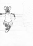  anthro balls front_view greyscale hyena kkinu line_art looking_at_viewer male mammal mohawk monochrome nude pencil_(artwork) penis presenting_paws sauna smile solo traditional_media_(artwork) 