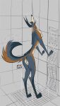  15(brewfilter) absurd_res anthro brewfilter canid canine collar collar_only dryer drying female fox grey_fox hi_res mammal nude public_shower urocyon wet wet_body 