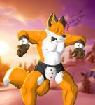 absurd_res anthro bow_tie bulge canid canine clothed clothing epic_games fennix_(fortnite) fortnite fox fur hi_res male mammal orange_body orange_fur partially_clothed solo underwear wafflefox12 