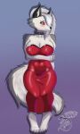  anthro big_breasts breasts canid canid_demon canine canis clothing collar demon dress ear_piercing female furry hellhound helluva_boss hi_res loona_(helluva_boss) mammal mythological_canine mythological_creature mythology piercing red_clothing red_dress red_eyes ryunsfw solo wolf 