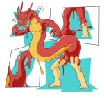 anthro athletic dragon goo_creature goo_transformation horn human humanoid lizardman_(artist) long_body male mammal mythological_creature mythological_scalie mythology nude red_body scalie sequence solo transformation