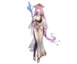  1girl animal_ears blue_eyes breasts closed_mouth erune full_body granblue_fantasy hair_ornament holding holding_staff large_breasts long_hair minaba_hideo nereus_(granblue_fantasy) official_art pink_hair solo staff tattoo third-party_source transparent_background 