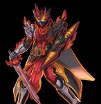  1boy armor black_armor black_background bone_armor brave_dragon elemental_dragon emotional_dragon fusion gloves glowing glowing_eyes helmet holding holding_sword holding_weapon horns kaenken_rekka kamen_rider kamen_rider_saber kamen_rider_saber_(series) kamen_rider_saber_primitive_dragon_brave_dragon knight male_focus shield shoulder_armor simple_background skaphel solo sword tokusatsu weapon white_armor wonder_ride_book 