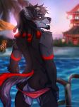  2018 5_fingers anthro black_fur black_hair blakc_nose canine day detailed_background fur hair male mammal outside red_eyes sky smile solo tai_lung_(artist) 