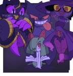 absurd_res armless big_tongue black_eyes bodily_fluids border breath floating gats generation_1_pokemon generation_3_pokemon generation_4_pokemon generation_6_pokemon gengar green_hair green_legs group hair hi_res kirlia looking_down looking_down_at_another mega_banette mega_evolution mismagius nervous_sweat nintendo open_mouth open_smile pink_sclera pink_tongue pokemon pokemon_(species) pseudo_hair pupils purple_body purple_sclera red_eyes slit_pupils smile steamy_breath sweat teeth tongue tongue_out white_arms white_body white_border yellow_sclera zipper zipper_mouth