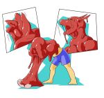  anthro bottomwear clothing dragon egg goo_creature goo_transformation human humanoid lizardman_(artist) male mammal mythological_creature mythological_scalie mythology red_body scalie sequence shorts solo transformation 