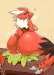  anthro areola big_breasts big_butt black_body black_feathers black_markings blaziken blue_eyes bodily_fluids breasts butt cum drooling eyelashes feathers female furniture generation_3_pokemon genital_fluids grey_body hi_res holidays huge_butt leaking_cum looking_at_viewer looking_back looking_back_at_viewer m1m1cal markings nintendo nipples nude on_table open_mouth open_smile pink_areola pink_nipples plate pokemon pokemon_(species) red_body red_feathers saliva simple_background sitting sitting_on_table smile solo sweat sweatdrop table tan_background tan_body tan_feathers thanksgiving thick_thighs wide_hips yellow_sclera 