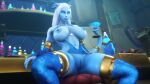  3d_(artwork) absurd_res bar_scene blizzard_entertainment blue_body blue_eyes blue_skin bodily_fluids breasts clothed clothing cocktail_glass container cup digital_media_(artwork) draenei drinking_glass female furniture genital_fluids genitals glass glass_container glass_cup hair hi_res horn humanoid jewelry nipples noname55 partially_clothed pussy pyrista sitting solo source_filmmaker_(artwork) stool tail vaginal_fluids warcraft white_hair 