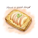  apple apple_slice bread danish_pastry english_text food food_focus fruit happy_clover_3 highres musical_note no_humans original pastry twitter_username 