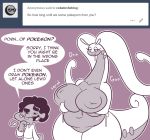  2018 anon anthro belly big_breasts breast_squish breasts cobat dialogue dragon english_text female gastropod goodra gooey half-closed_eyes human inverted_nipples mammal nintendo nipples nude open_mouth pok&eacute;mon pok&eacute;mon_(species) sarcasm simple_background slightly_chubby slime smile sound_effects teeth text tumblr video_games voluptuous wide_hips 