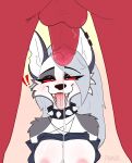  ahegao anthro balls blush blush_lines bodily_fluids canid canid_demon canine clothed clothing clothing_lift collar cum demon dripping duo female genital_fluids genitals hellhound helluva_boss hi_res leaking_precum looking_pleasured loona_(helluva_boss) male male/female mammal mythological_canine mythological_creature mythology oral precum precum_drip raised_clothing raised_shirt raised_topwear remurawr sex shirt shirt_lift tongue tongue_out topwear 