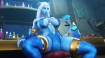  3d_(artwork) absurd_res bar_scene blizzard_entertainment blue_body blue_eyes blue_skin breasts clothed clothing cocktail_glass container cup digital_media_(artwork) draenei drinking_glass female furniture glass glass_container glass_cup hair hi_res horn humanoid jewelry nipples noname55 partially_clothed pyrista sitting solo source_filmmaker_(artwork) stool tail warcraft white_hair 