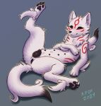 absurd_res amaterasu_(okami) animal_genitalia animal_pussy canine_genitalia canine_pussy capcom clover_studio female feral genitals hi_res lying mr.albafox multi_nipple nipples okami_(capcom) on_back pawpads presenting presenting_pussy pussy solo