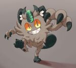 2024 ambiguous_gender brown_eyes claws clenched_teeth digital_media_(artwork) feet felid feline finger_claws fur galarian_form galarian_meowth generation_8_pokemon grey_background hi_res inner_ear_fluff looking_at_viewer mammal nintendo on_one_leg pokemon pokemon_(species) pupils regional_form_(pokemon) shadow sharp_teeth sharpski simple_background slit_pupils smile solo standing tail teeth toe_claws tuft white_pupils