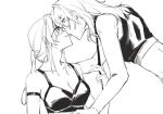  2girls arm_strap bra breasts cleavage collar commentary eye_contact greyscale hashtag-only_commentary holding holding_leash honkai:_star_rail honkai_(series) imminent_kiss kafka_(honkai:_star_rail) leaning_forward leash long_hair looking_at_another medium_breasts monochrome multiple_girls parted_lips sixteenmiao smile sports_bra stelle_(honkai:_star_rail) tongue tongue_out trailblazer_(honkai:_star_rail) underwear upper_body yuri 