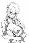  bodysuit breasts cleavage commentary_request evangelion:_2.0_you_can_(not)_advance glasses greyscale hairband kara_(color) large_breasts long_hair makinami_mari_illustrious monochrome neon_genesis_evangelion pilot_suit plugsuit rebuild_of_evangelion solo twintails 