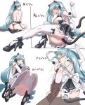  1girl absurdres anal_tail animal_ears apron black_bow black_dress black_garter_belt black_garter_straps black_panties blue_hair blush bow breasts butt_plug cat_ears cat_tail censored cleavage clothing_aside dress elbow_gloves fake_tail frilled_apron frills from_below garter_belt garter_straps gloves goddess_of_victory:_nikke high_heels highres holding_another&#039;s_wrist implied_tail_plug large_breasts long_hair looking_at_viewer maid maid_apron maid_headdress open_mouth panties panties_aside privaty_(nikke) privaty_(unkind_maid)_(nikke) runao_noire sex_toy sheet_grab simple_background tail thighhighs topless twintails underwear very_long_hair white_gloves white_thighhighs yellow_eyes 