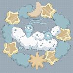  altaria black_eyes blue_background closed_mouth cloud crescent evolutionary_line highres looking_at_viewer no_humans pokemon pokemon_(creature) polka_dot polka_dot_background simple_background smile star_(symbol) sumi_fms swablu 