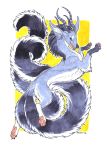  2016 4_toes ambiguous_gender anisis blue_fur digital_media_(artwork) dragon eastern_dragon feral fur furred_dragon horn open_mouth pawpads paws solo teeth toes tongue traditional_media_(artwork) 