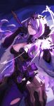  1girl armor bikini_boody breasts camilla_(fire_emblem) camilla_(light_of_nohr)_(fire_emblem) cleavage fire_emblem fire_emblem_fates fire_emblem_heroes fur_trim gloves hair_over_one_eye highres leotard long_hair looking_at_viewer medium_breasts pantyhose purple_eyes purple_hair smile solo tiara very_long_hair wavy_hair 