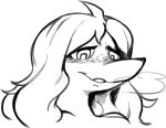 2024 anthro black_and_white cavemanon_studios dinosaur eyelashes female freckles hair long_hair mature_anthro mature_female monochrome reptile scalie sketch smile snoot_game snout solo soren_(artist) tarja_(snoot_game)