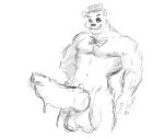 anthro balls bear bodily_fluids bow_tie five_nights_at_freddy&#039;s freddy_(fnaf) genital_fluids genitals hi_res male mammal meme mostly_nude muscular muscular_male penis precum scottgames simple_background solo zember968