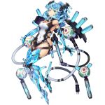  1girl aqua_hair bare_shoulders black_collar bodysuit breasts cable cleavage closed_mouth collar final_gear floating floating_object full_body green_eyes hair_ornament half_updo high_ponytail highres holding_orb looking_at_viewer mechanical_arms mechanical_hands mechanical_legs medium_breasts multicolored_bodysuit multicolored_clothes multicolored_strap official_art ponytail rigging sidelocks simple_background solo striped_strap tachi-e thigh_strap third-party_source tomonao transparent_background tube twisted_hair viorate_(final_gear) wavy_hair wavy_sidelocks 