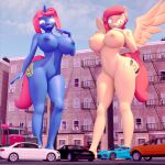 1:1 2024 3d_(artwork) 5_fingers anthro anthrofied areola big_areola big_breasts big_butt blue_body blue_fur blue_sky breasts bubble_butt butt car curvy_figure cutie_mark detailed_background digital_media_(artwork) duo equid equine eyelashes fan_character feathered_wings feathers female fingers fluffy fluffy_tail fur hair hasbro hi_res horn hourglass_figure long_tail macro mammal my_little_pony mythological_creature mythological_equine mythology navel nipples nude orange_hair orange_tail outside pegasus pink_hair pink_tail sky small_waist smile source_filmmaker_(artwork) tail themanwithaquest thick_thighs truck_(vehicle) unicorn unicorn_horn vehicle voluptuous wide_hips wings yellow_body yellow_fur