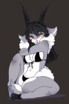  2018 anthro bikini black_hair breasts caprine chest_tuft clothed clothing dakota_(kaggy1) female fur grey_fur hair horn looking_at_viewer mammal multicolored_fur punipaws sheep sitting solo spread_legs spreading swimsuit tuft underwear white_fur yellow_eyes 